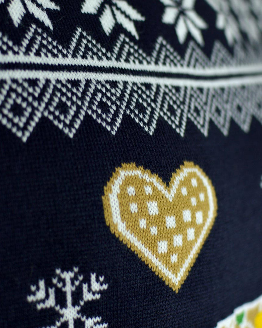 LED light-up Boys and Girls Christmas Jumper with Gingerbread House Detail Snow