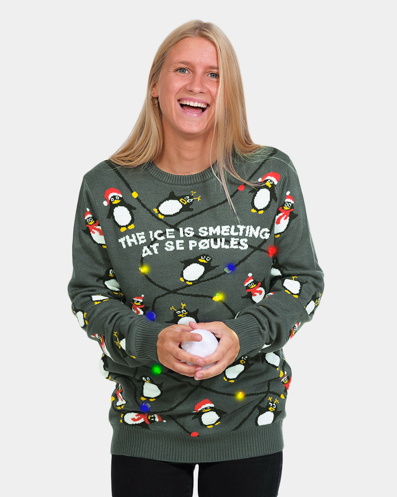 Womens LED light-up Family Christmas Jumper with Penguins