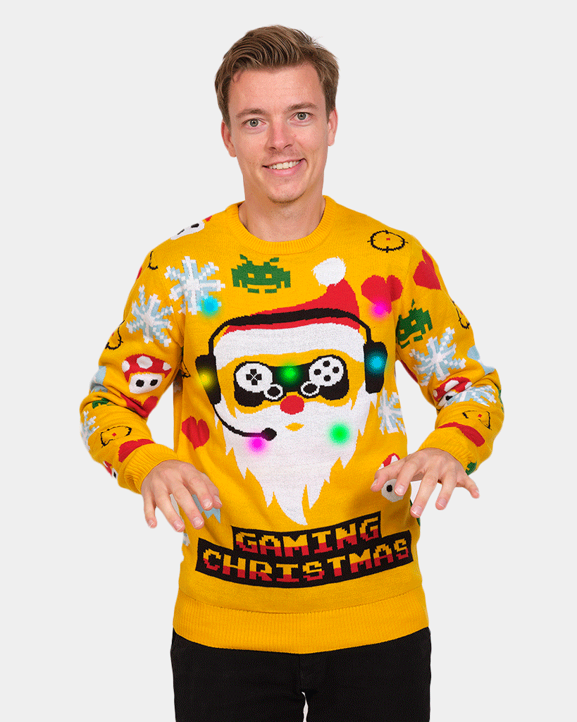 Mens LED light-up Family's Christmas Jumper with Santa Gamer