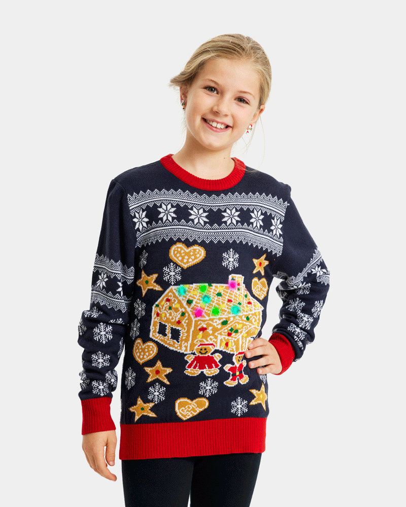 LED light-up Girls Christmas Jumper with Gingerbread House