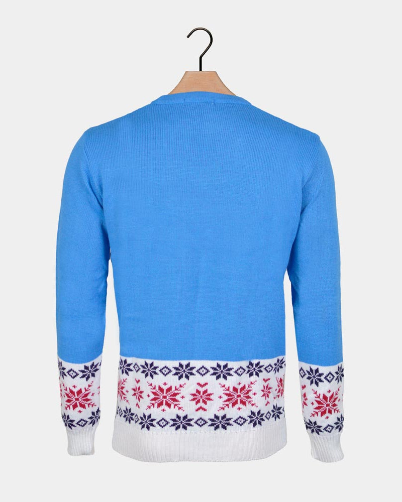 Light Blue Boys and Girls Christmas Jumper with Reindeer and Snow Back
