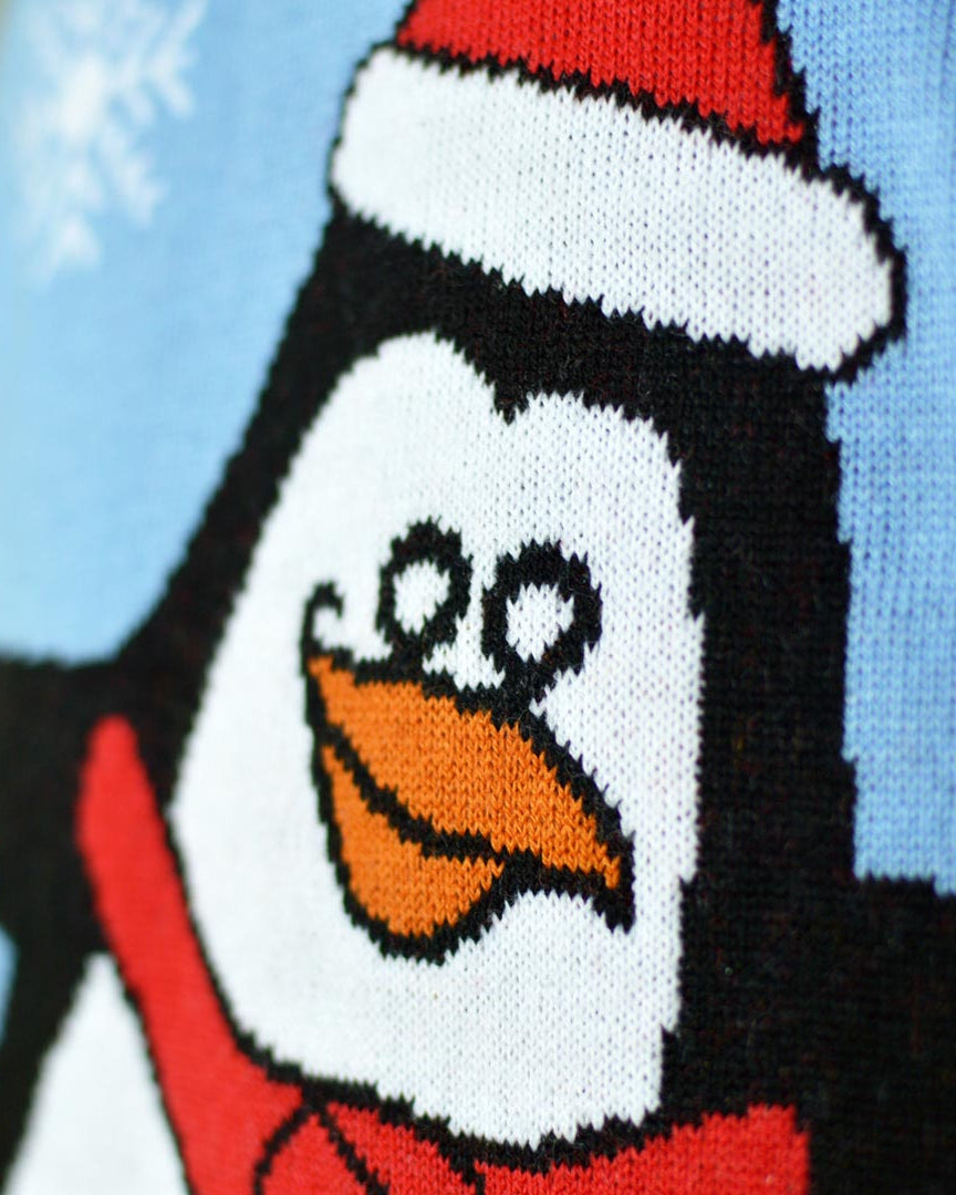 Light Blue Family Christmas Jumper with Penguin Detail