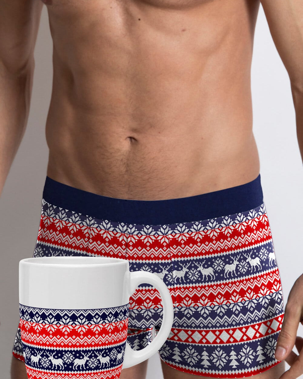 Mens Christmas Boxer with Reindeers with Christmas Mug