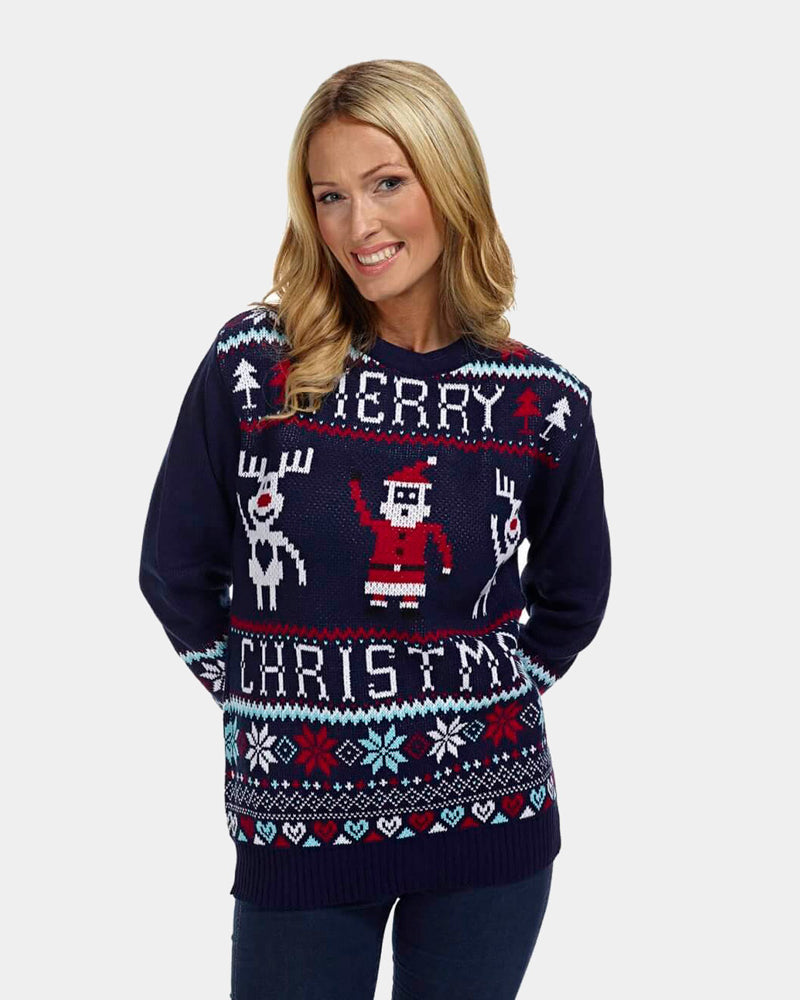 Womens Navy Blue Merry Christmas Jumper