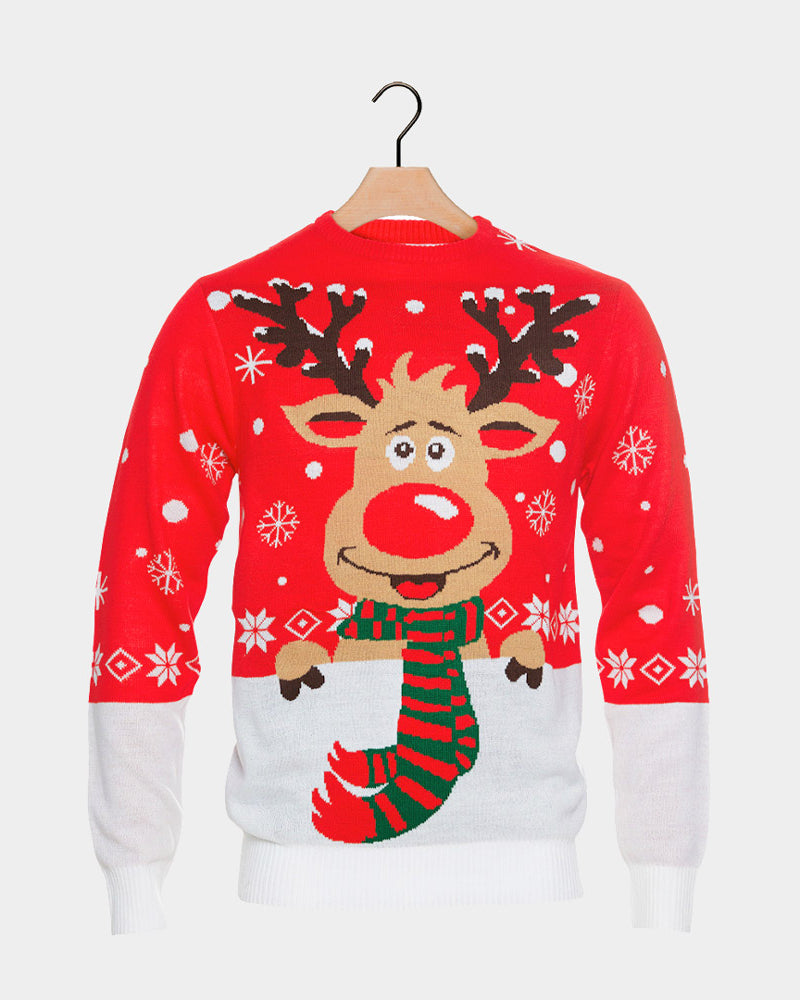 Organic Cotton Boys and Girls Christmas Jumper Reindeer with Scarf