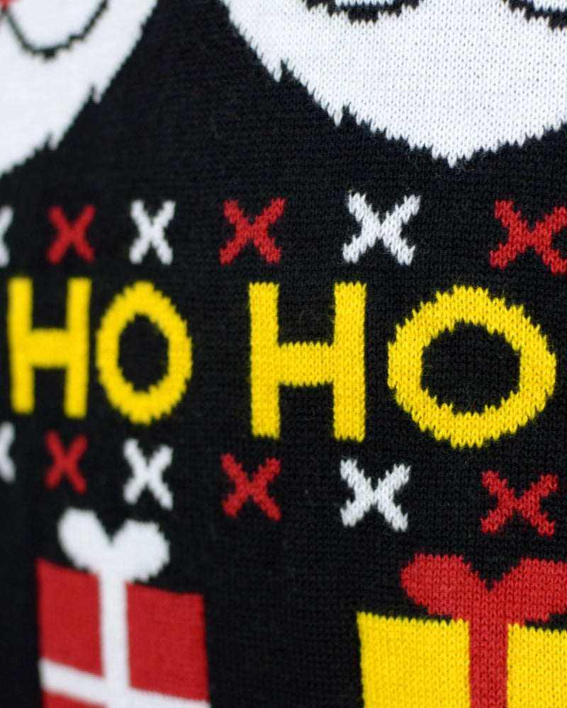 Organic Cotton Christmas Jumper with Santa, Gifts and Snowmens Detail