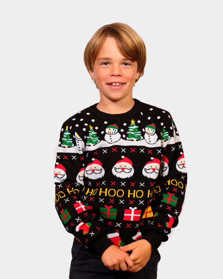Organic Cotton Family Christmas Jumper with Santa, Gifts and Snowmens Kids