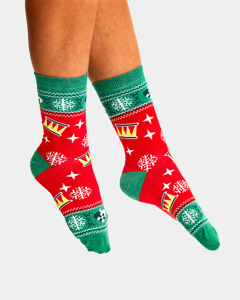 Red and Green Christmas Socks Unisex with Christmas Tree Womens and Mens