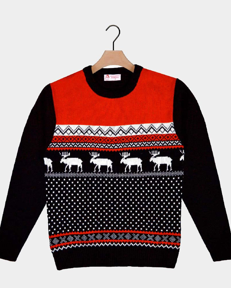 Red and Black Christmas Jumper with Reindeers 2021