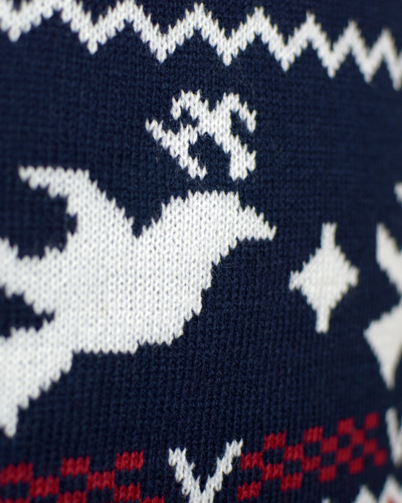 Red and Blue Strips Christmas Jumper Detail Snow