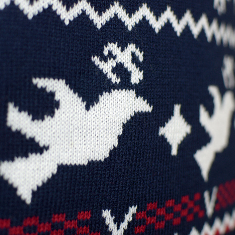 Red and Blue Strips Christmas Jumper Detail Snow