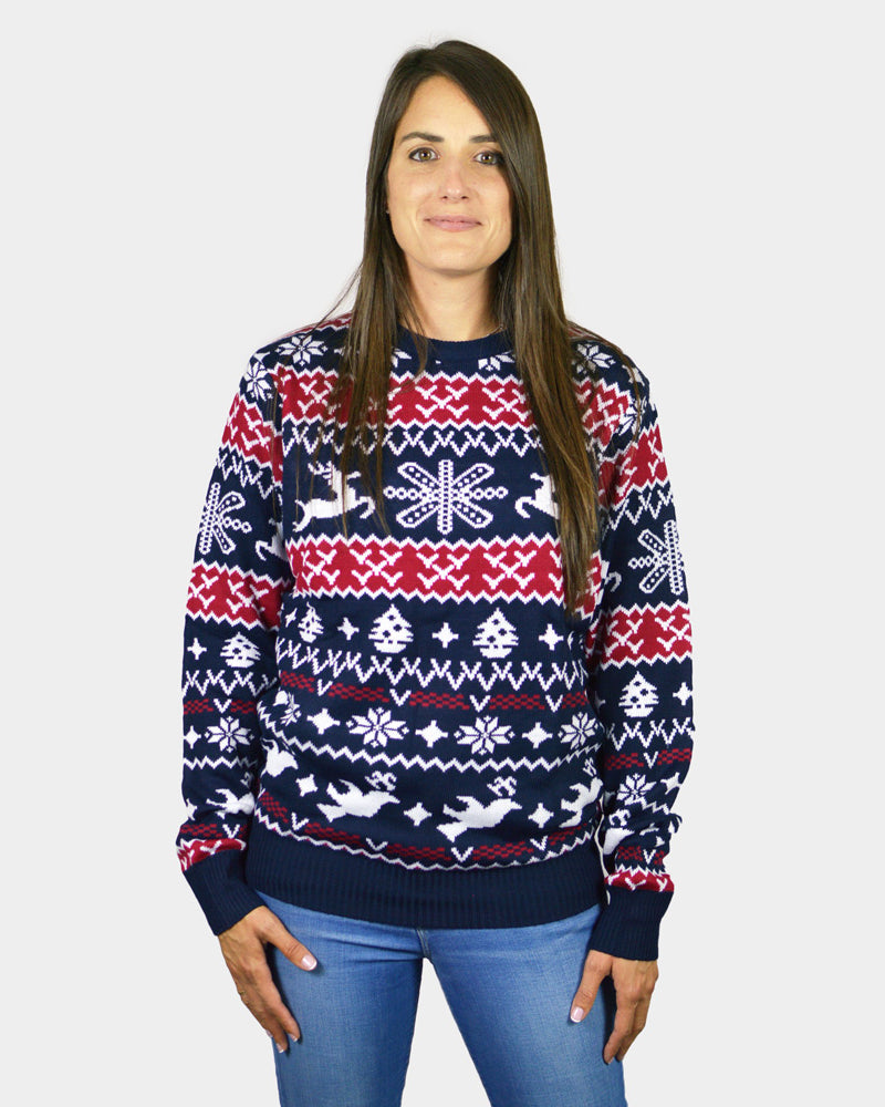 Red and Blue Strips Christmas Jumper Womens