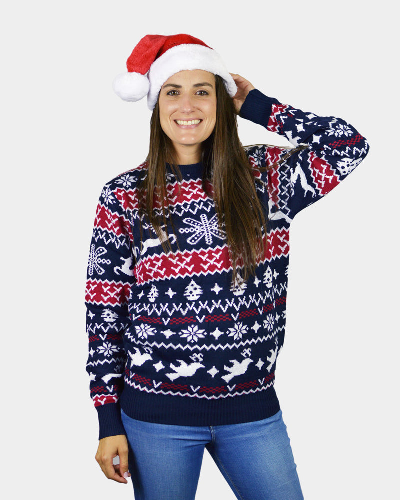 Red and Blue Strips Family Christmas Jumper Womens