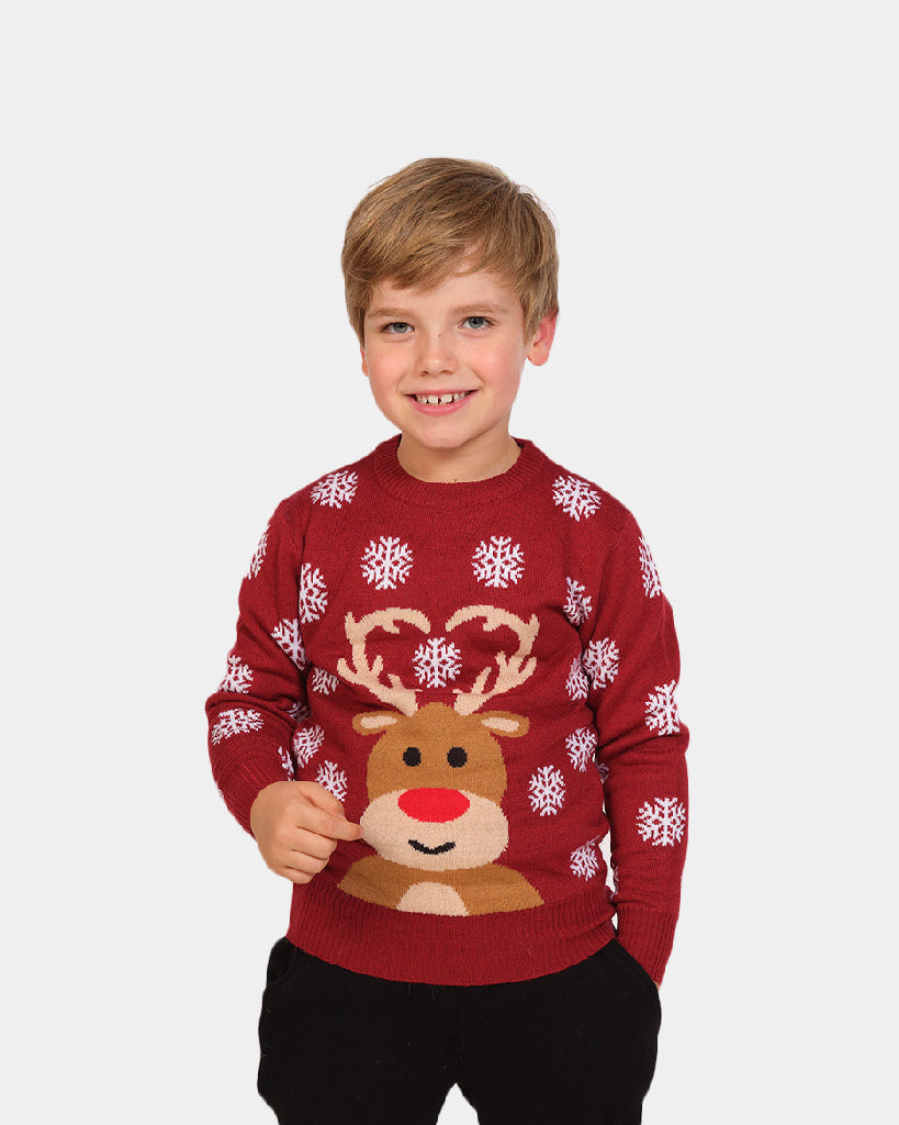 Red Boys Christmas Jumper with Rudolph the Reindeer