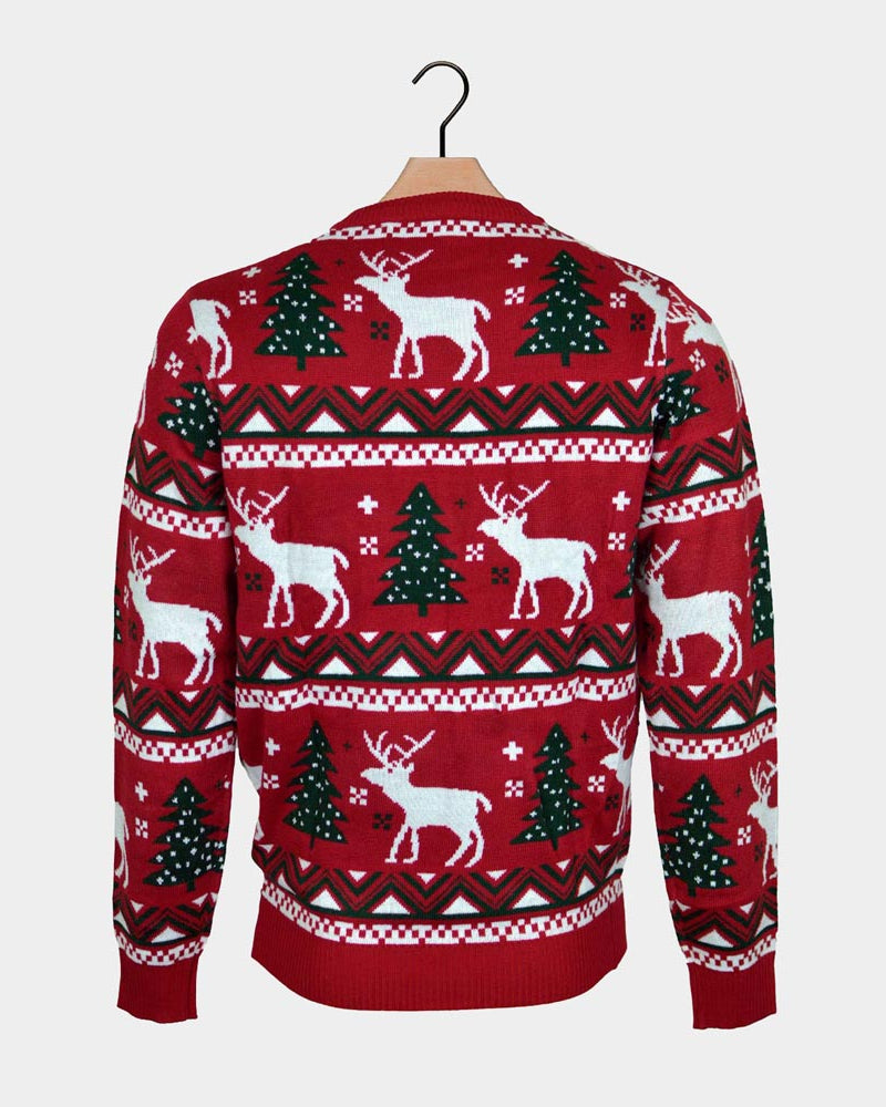 Red Boys and Girls Christmas Jumper with Reindeers and Christmas Trees Back