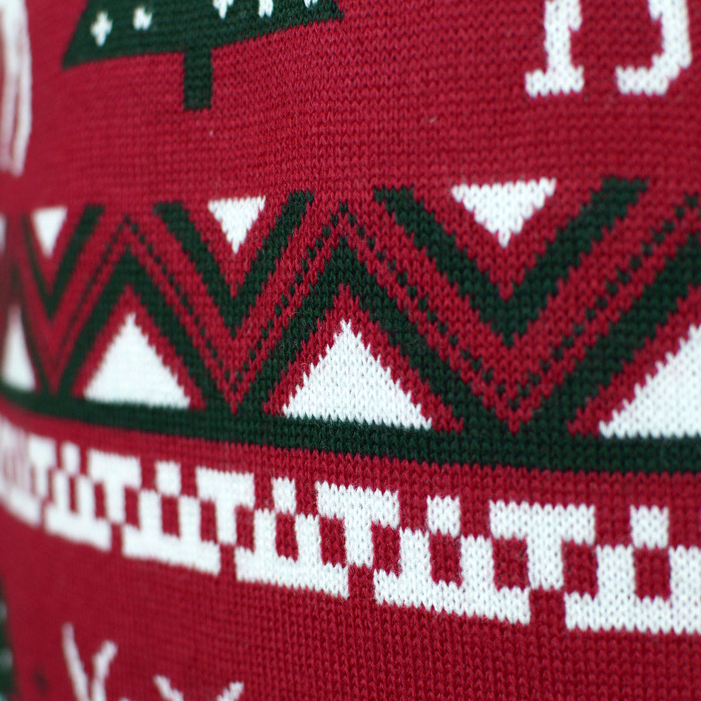 Red Boys and Girls Christmas Jumper with Reindeers and Christmas Trees Detail Snow