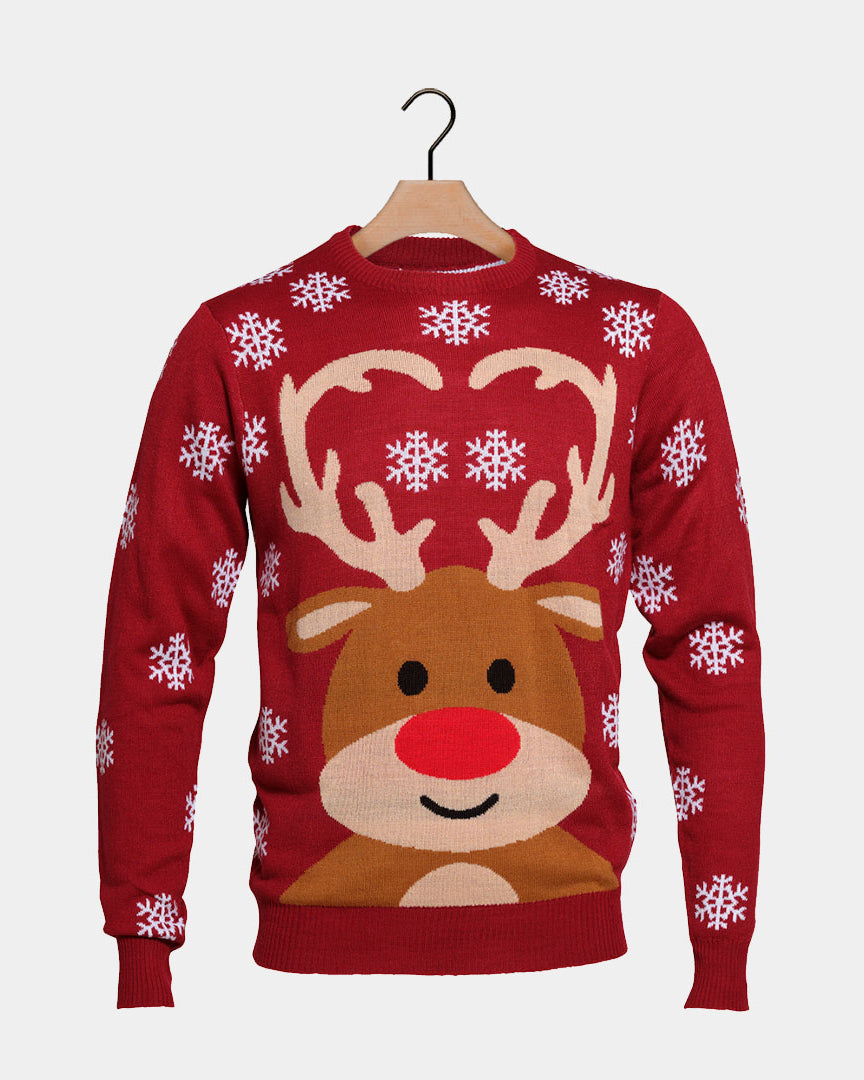 Red Boys and Girls Christmas Jumper with Rudolph the Reindeer