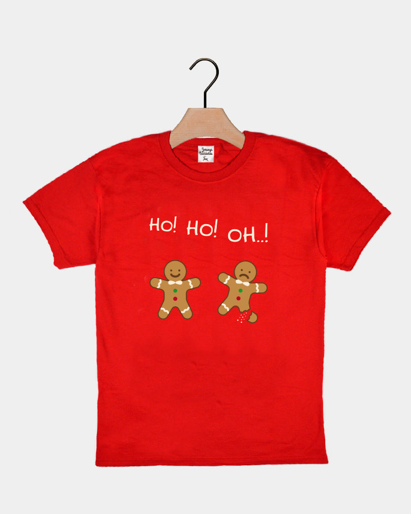 Red Boys and Girls Christmas T-Shirt with Gingerbreads