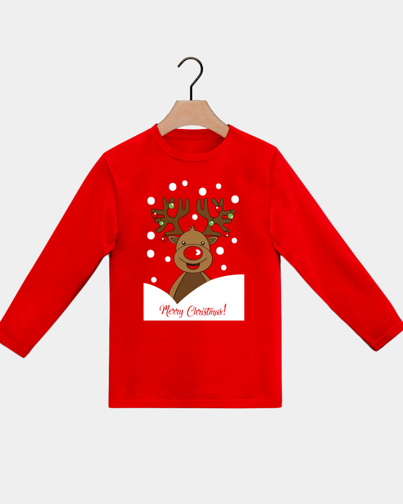 Red long sleeve Boys and Girls Christmas T-Shirt with Rudolph Reindeer