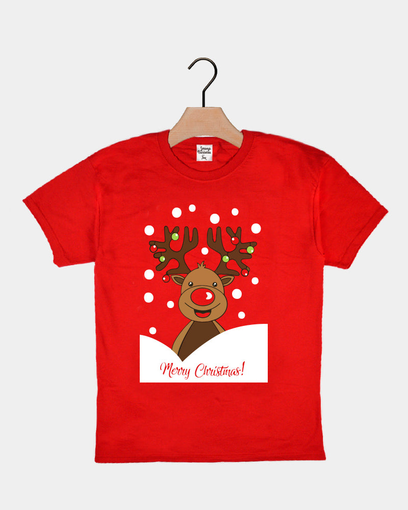 Red Boys and Girls Christmas T-Shirt with Rudolph Reindeer
