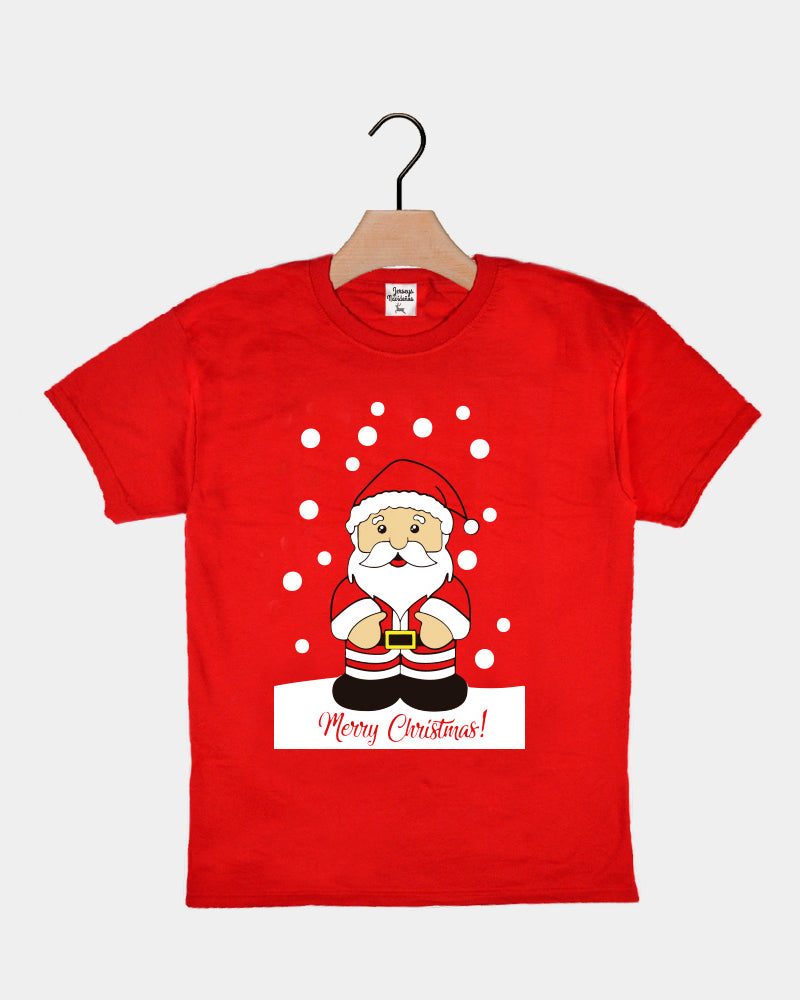 Red Boys and Girls Christmas T-Shirt with Santa Claus