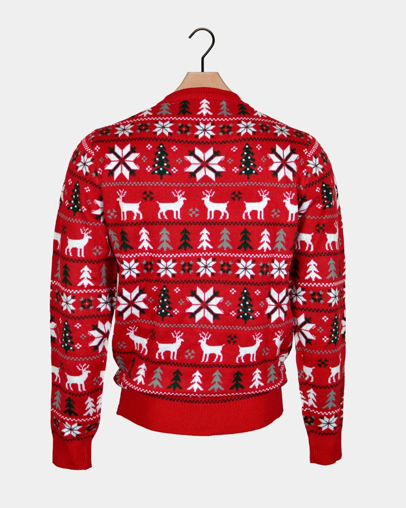 Red Christmas Jumper with Reindeers, Trees and Polar Star Back