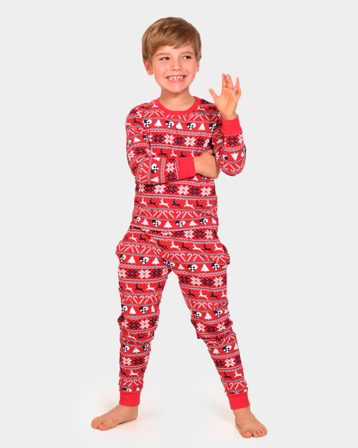 Red Christmas Pyjama for Family with Reindeer and Trees Kids