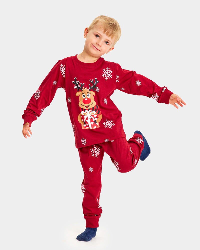 Red Christmas Pyjama for Family with Rudolph the Reindeer Kids