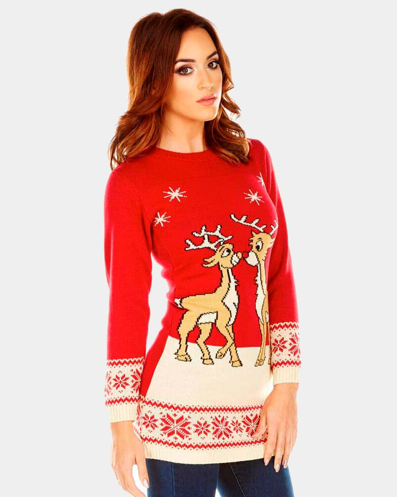 Red Womens Christmas Dress with Baby Reindeers