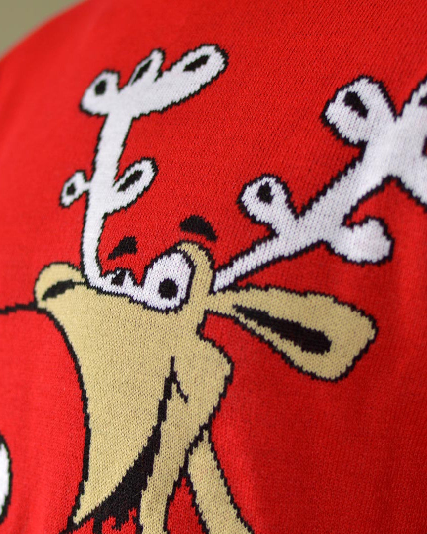 Red Family Christmas Jumper Reindeer with a Beer Detail