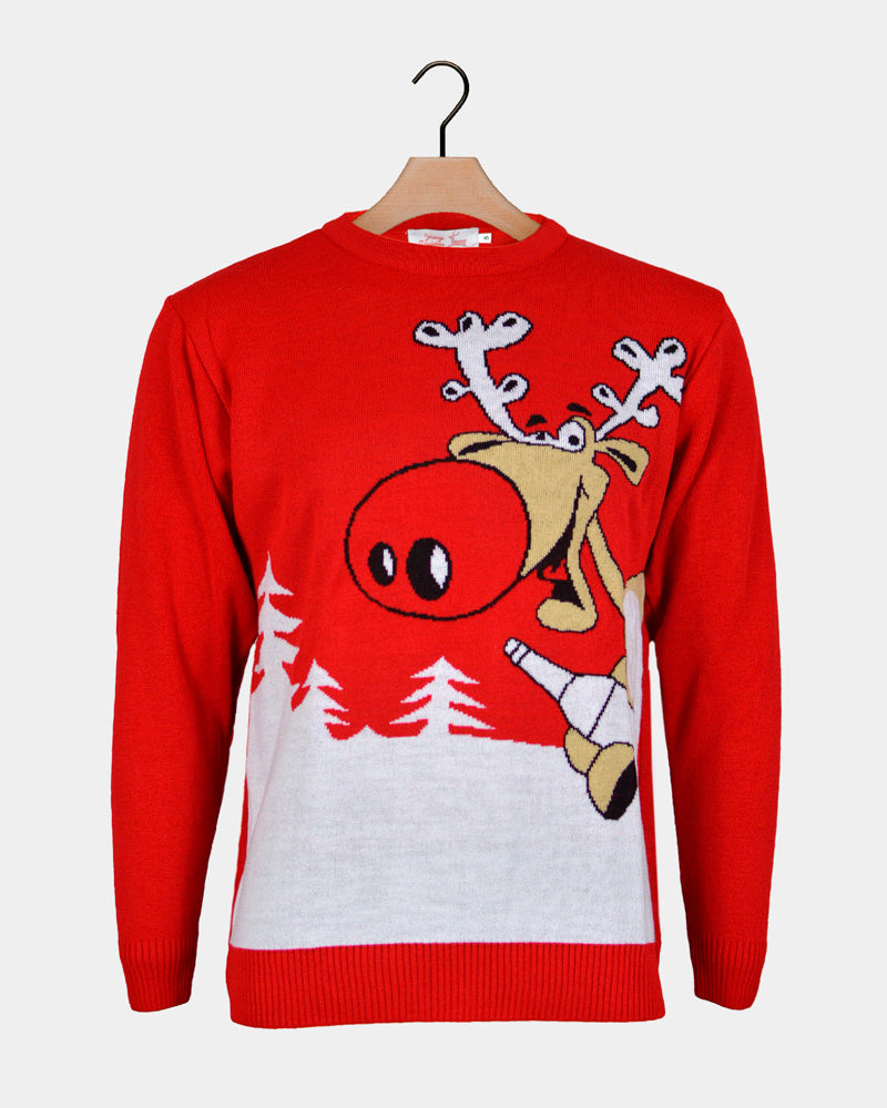 Red Family Christmas Jumper Reindeer with a Beer