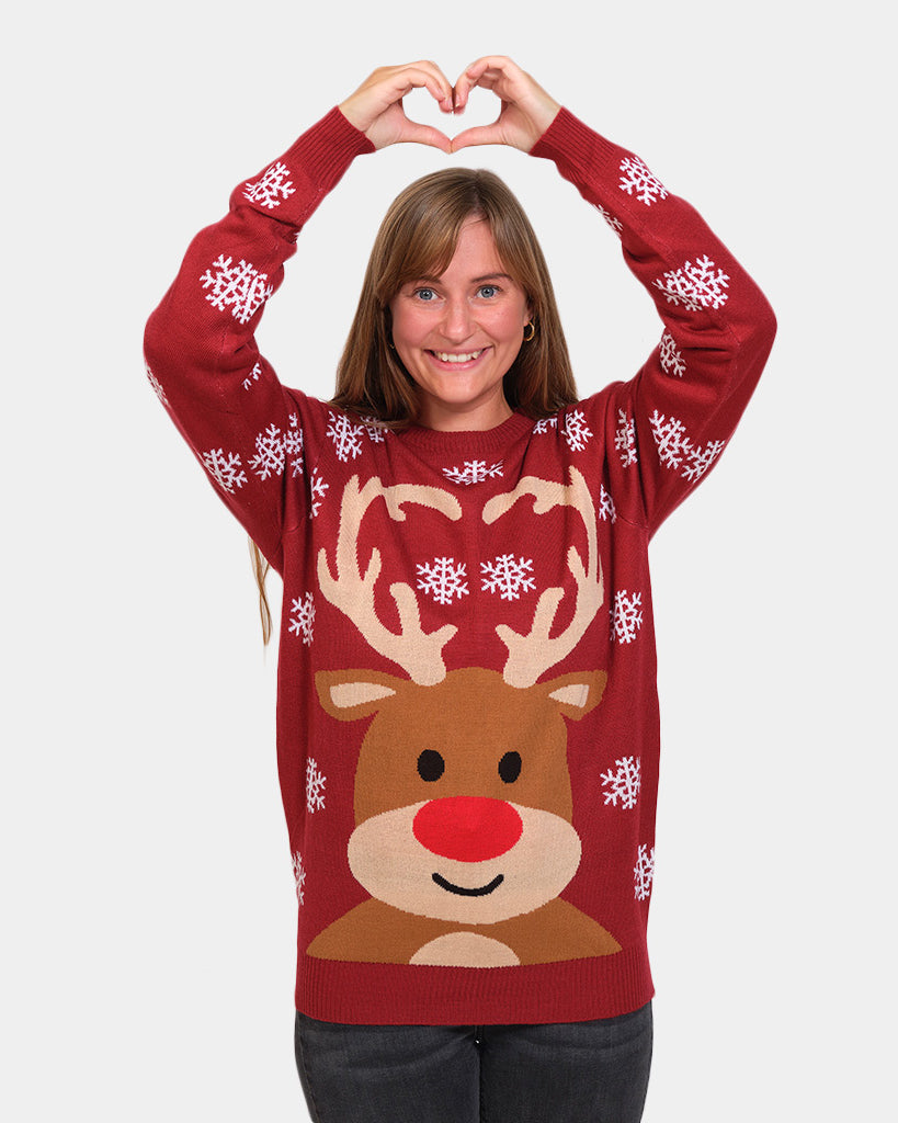 Womens Red Family's Christmas Jumper with Rudolph the Reindeer