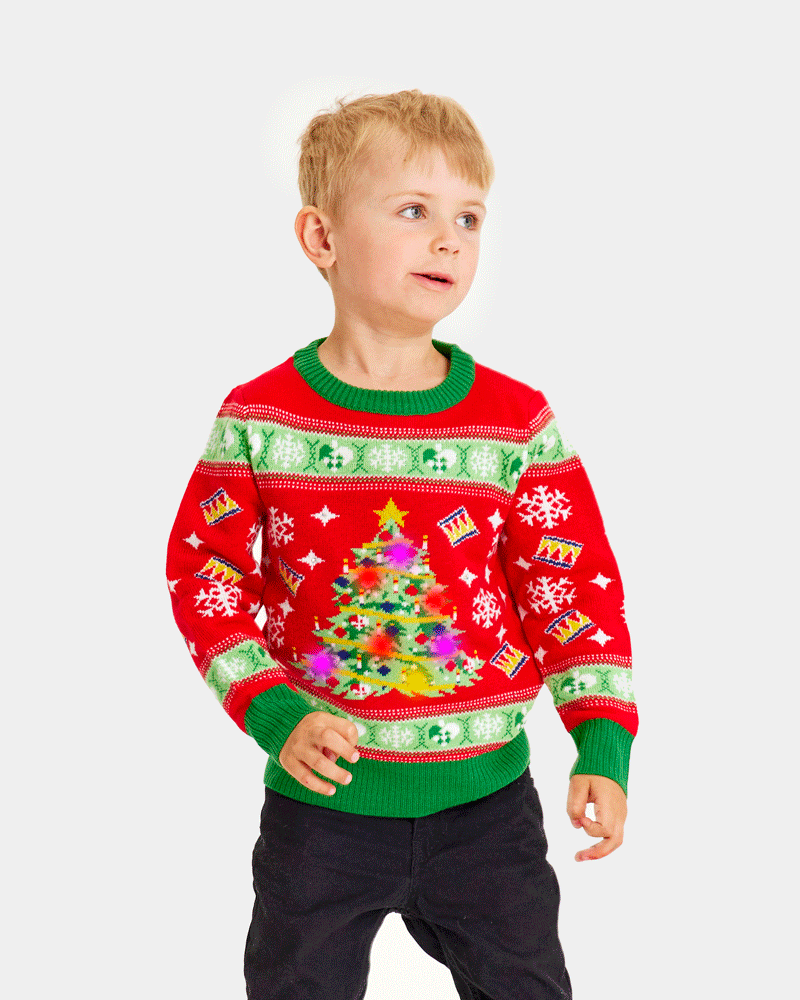 Red LED light-up Boys Christmas Jumper with Christmas Tree