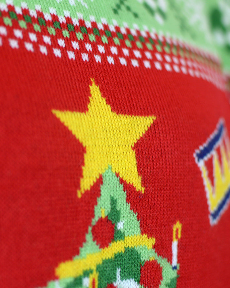 Red LED light-up Boys and Girls Christmas Jumper with Christmas Tree Detail