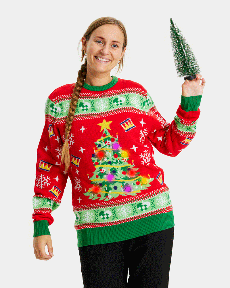 Womens Red LED light-up Christmas Jumper with Christmas Tree