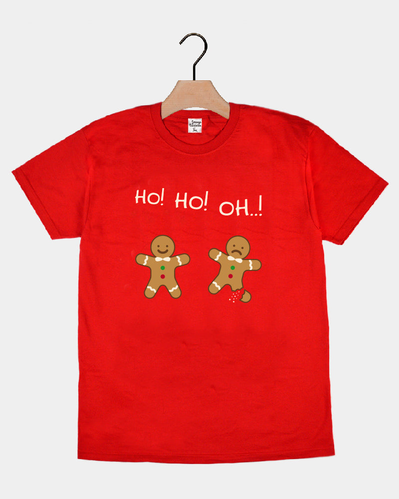 Red Mens and Womens Christmas T-Shirt with Gingerbreads