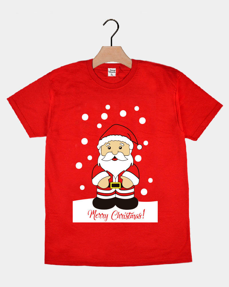 Red Mens and Womens Christmas T-Shirt with Santa Claus