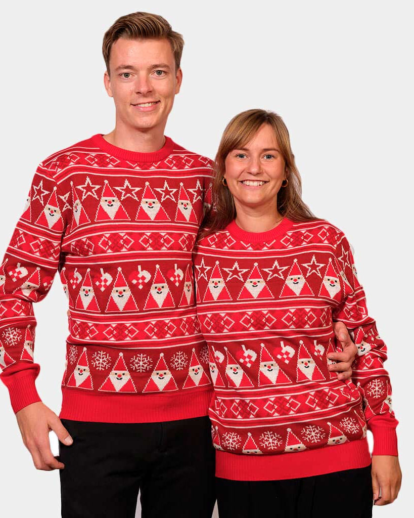 Red Strips Christmas Jumper with Santa Claus Couple
