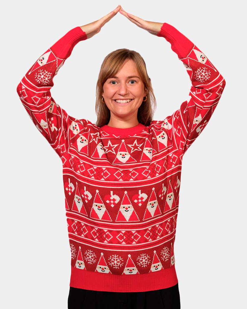 Womens Red Strips Christmas Jumper with Santa Claus