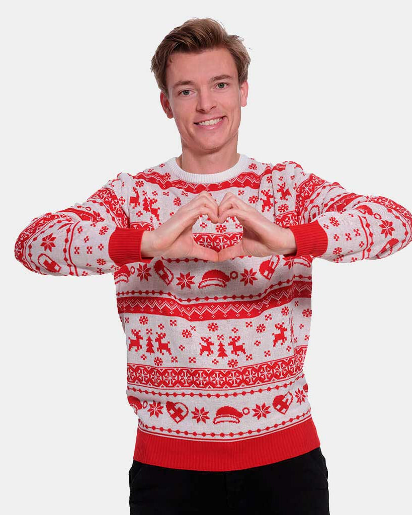 Mens Red and White Strips Christmas Jumper