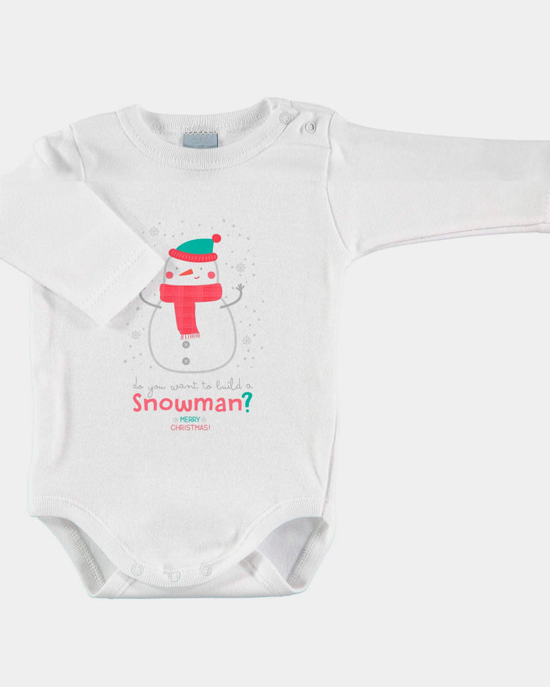 White long sleeve Babys Christmas Bodysuit with Snowman