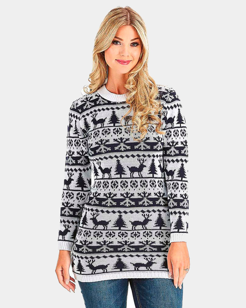 Womens Christmas Dress with Reindeers, Trees and Snow
