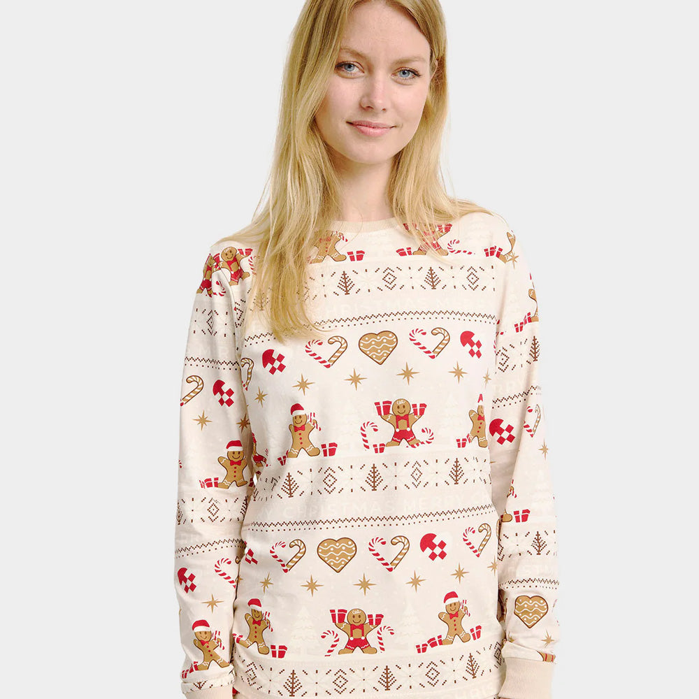 Beige Christmas Pyjama for Women Gingercookies Men 
