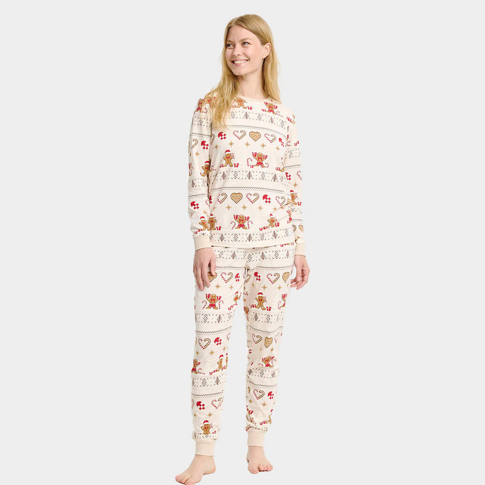 Beige Christmas Pyjama for Women and Men Gingercookies

