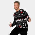 Christmas Jumper Mens Black with Trees, Snowmen and Santa