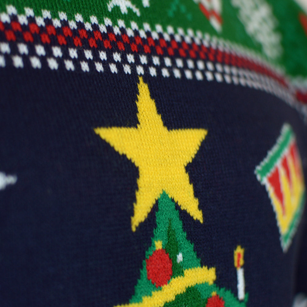 Blue LED light-up Men's Christmas Jumper with Christmas Tree detail