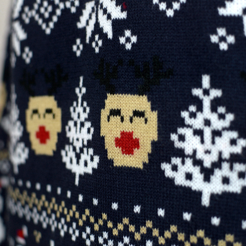 Blue Womens Christmas Jumper Snowmen Trees
