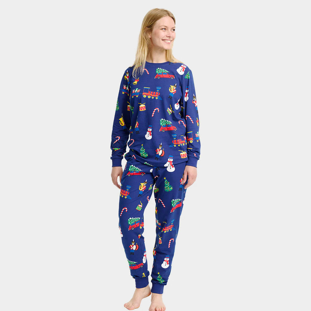 Christmas Pyjama for Women blue with Christmas Toys
