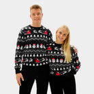 Womens and Mens Black Christmas Jumper with Trees, Snowmen and Santa