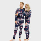 Blue Christmas Pyjama for Women and Men Snowmen and Hearts couples
